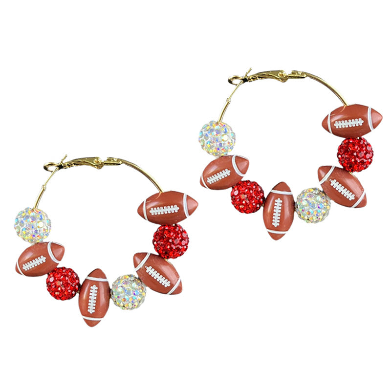 Wholesale 2pcs/pack Women' s Diamond Hoop Sparkling Cheerleading Sports Football Game Earrings